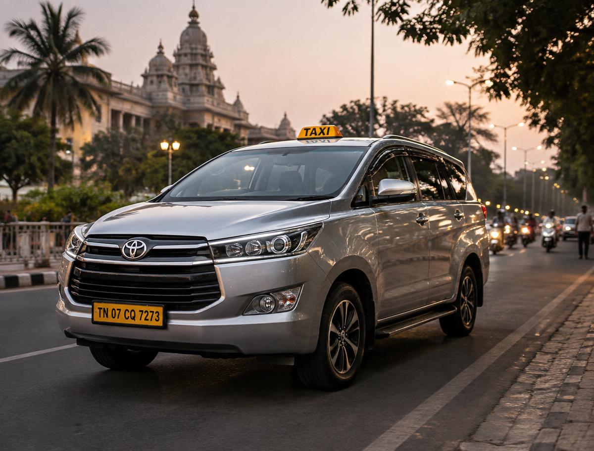 Silver taxi ready for a trip in Tirupur